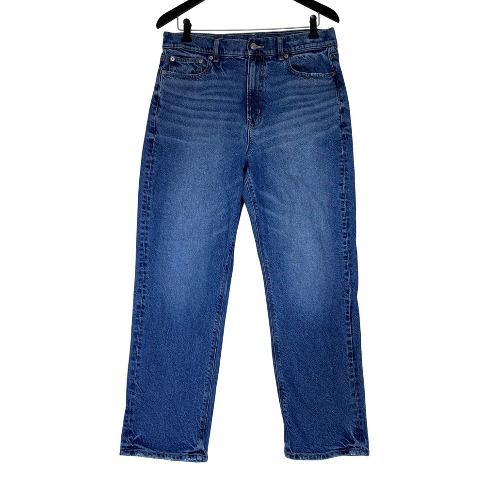 American Eagle Womens High Rise Straight‎ Leg Jeans Blue Medium Wash 12 Short